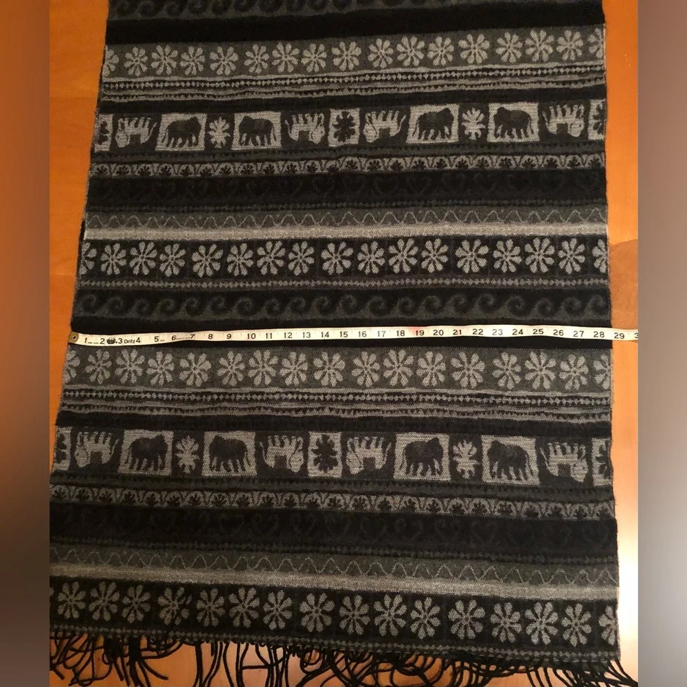 Wool scarf/shawl elephant motif.